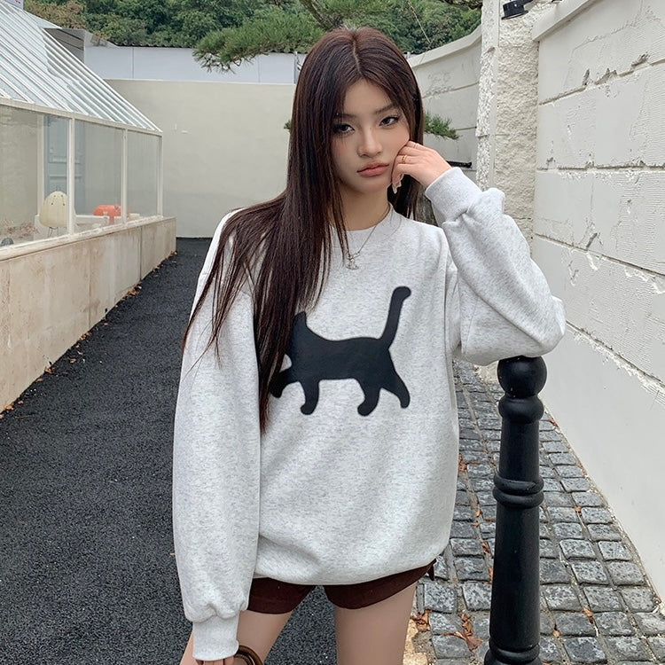 Black Cat Grey Sweater