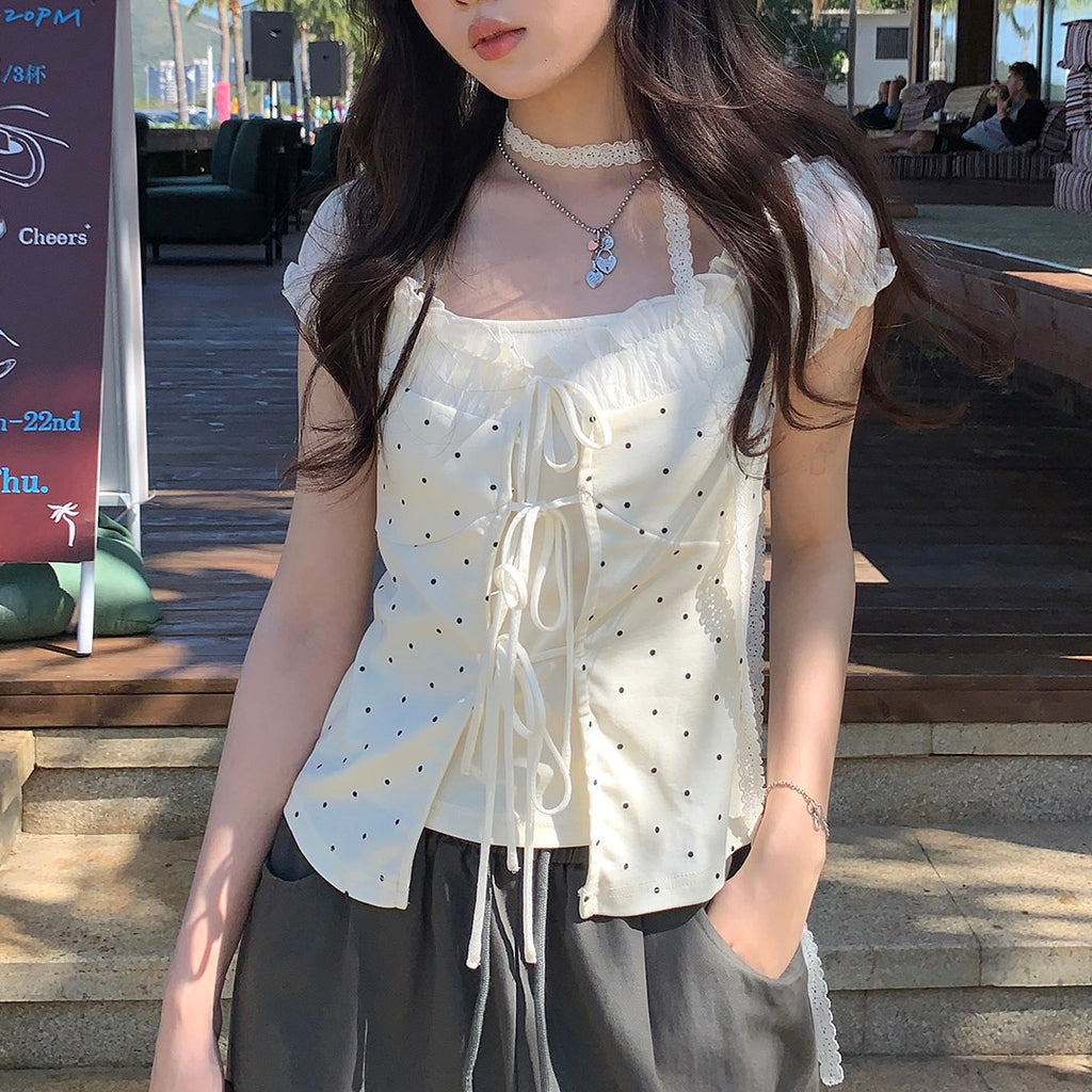 Beige Polka Dot Layer Top