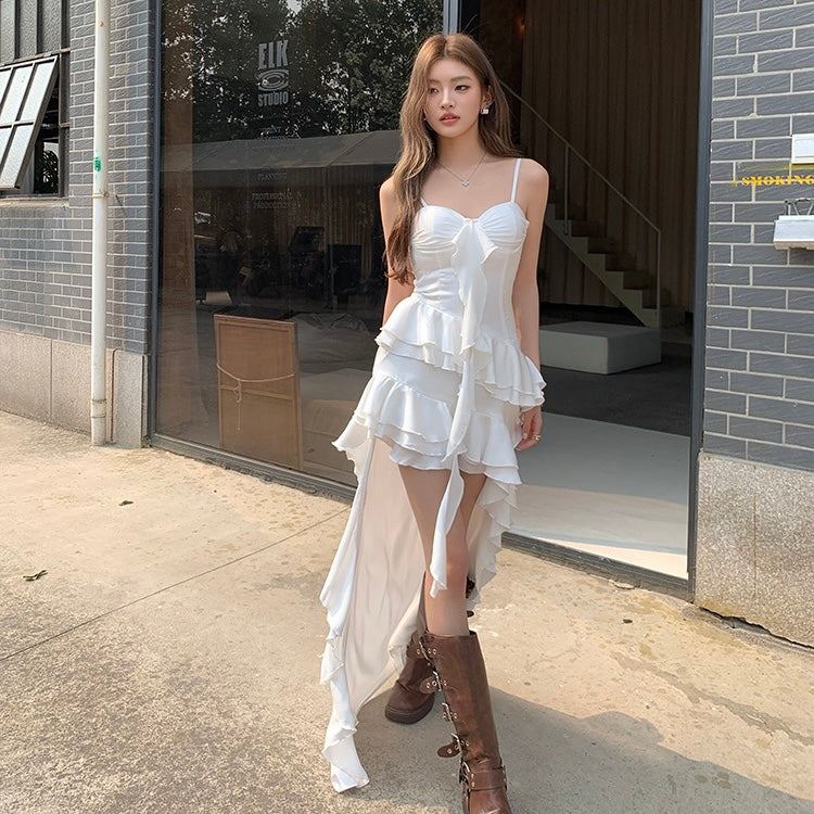 White Long Ruffle Boho Dress