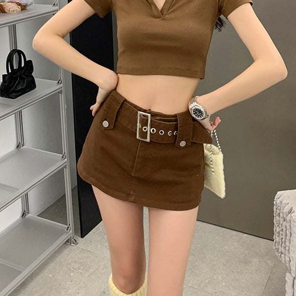 Brown Belt Buckle Mini Skort