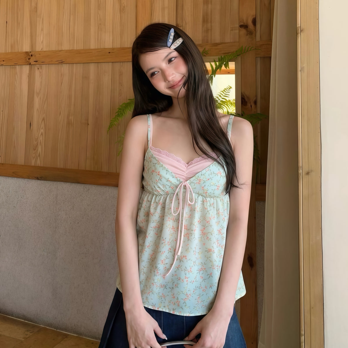 Vintage Floral Lace Trim Camisole