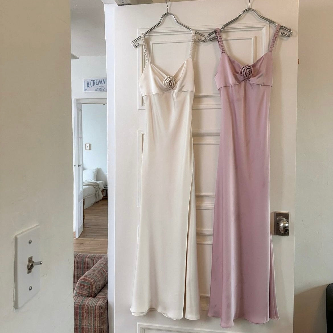 Satin Rose Neck Slip Maxi Dress