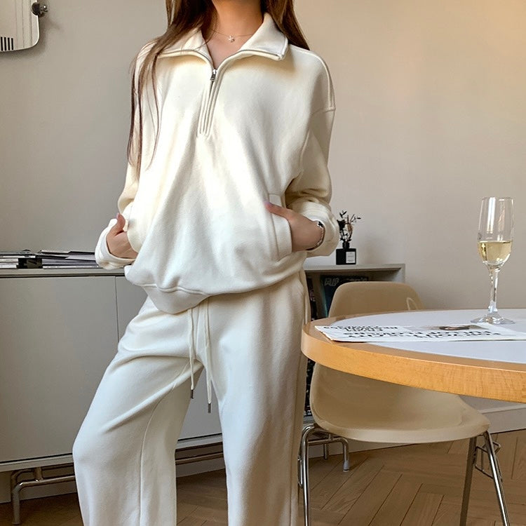 Cream Track Winter Jumper Pants Set