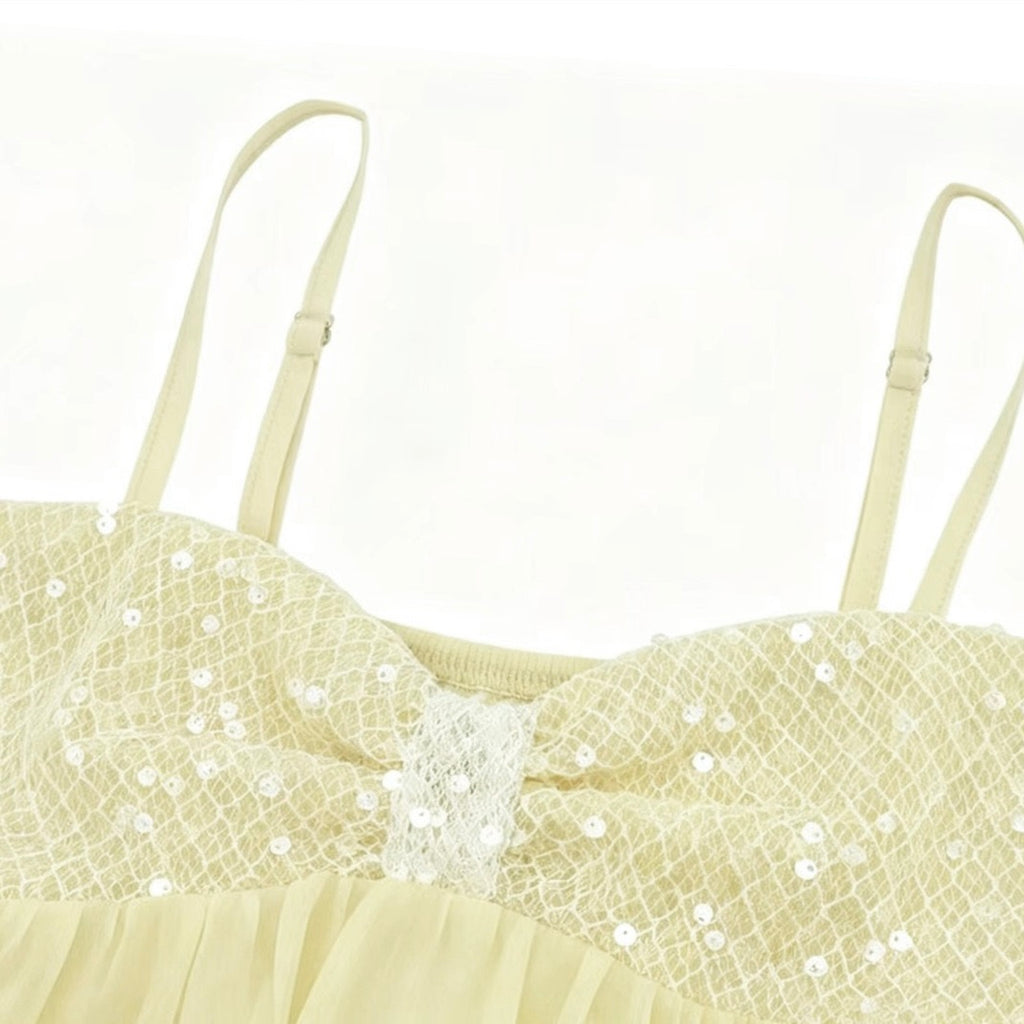 Yellow Top Sequin Puff Hem Camisole