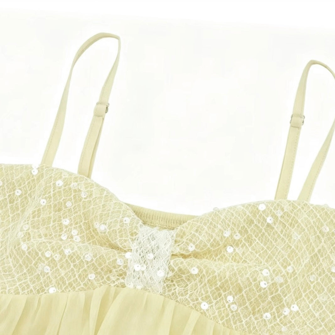 Yellow Top Sequin Puff Hem Camisole