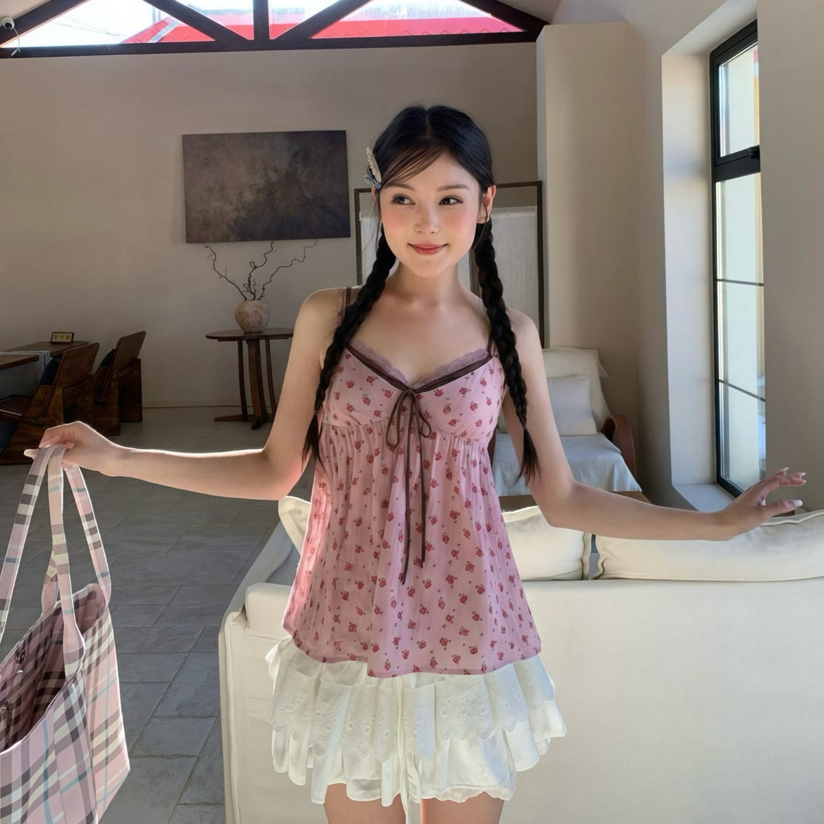 Vintage Floral Lace Trim Camisole