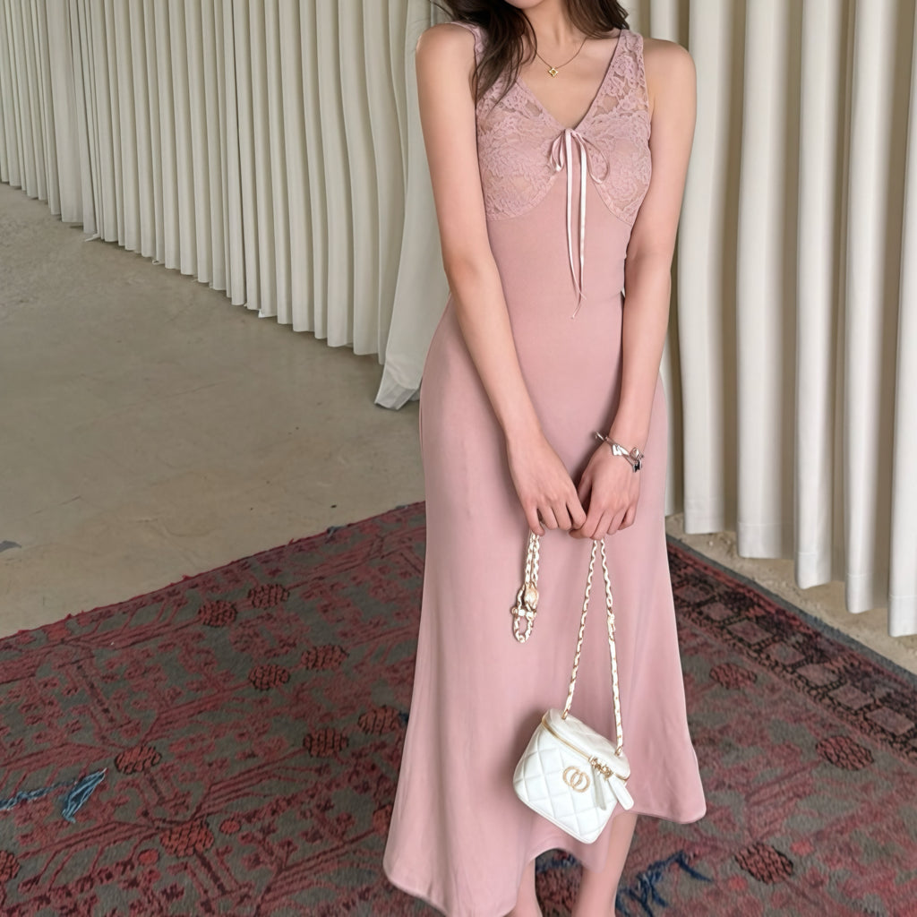 Pink Knit Top Lace Dress
