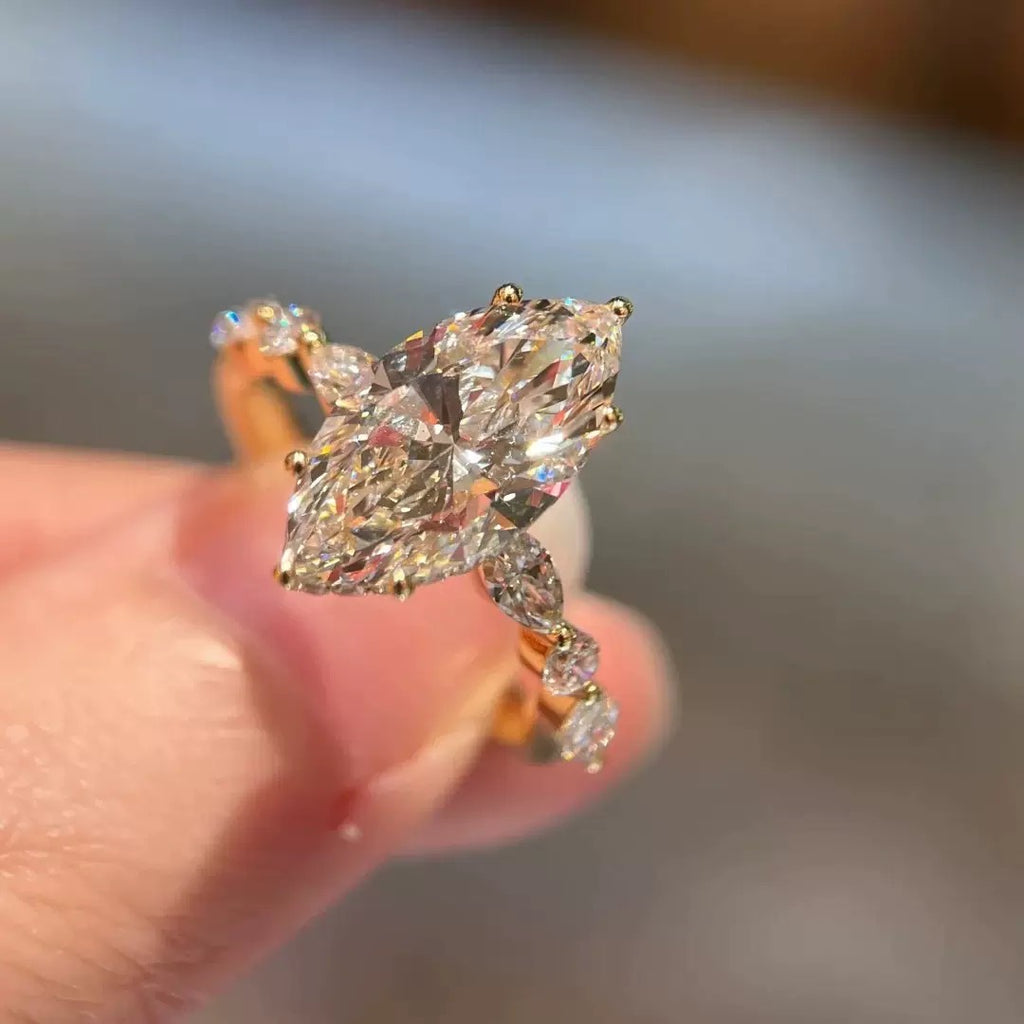 Marquise 2ct Lab Diamond Yellow Gold Engagement Ring