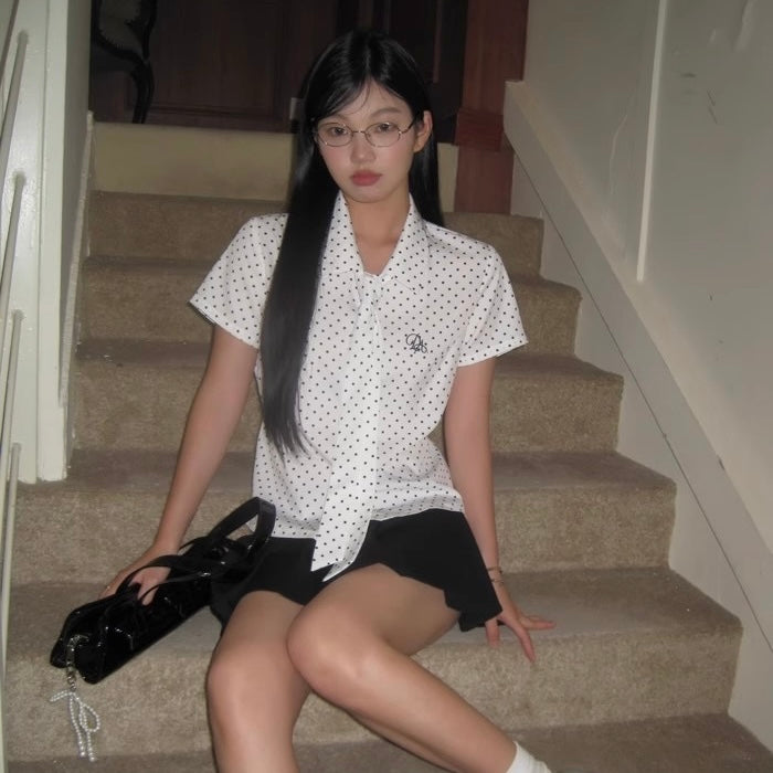 White Dot Neck-Tie Top