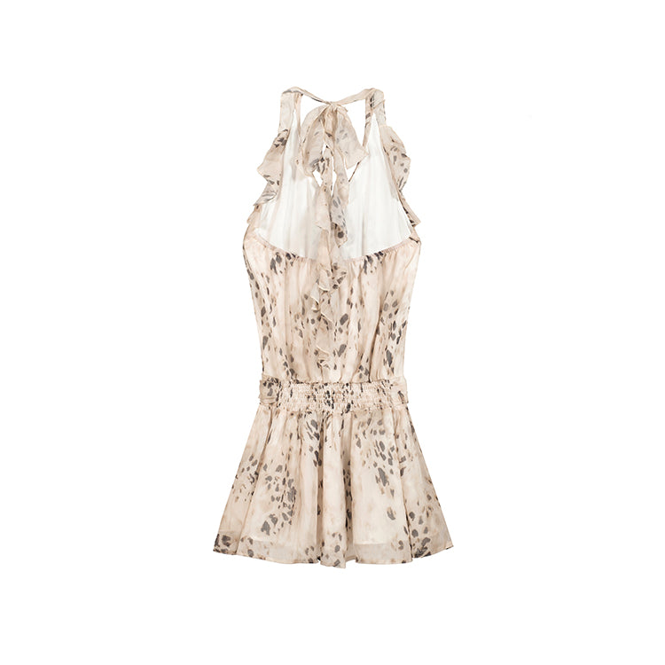 Ruffle V-Neck Flowy Pattern Dress