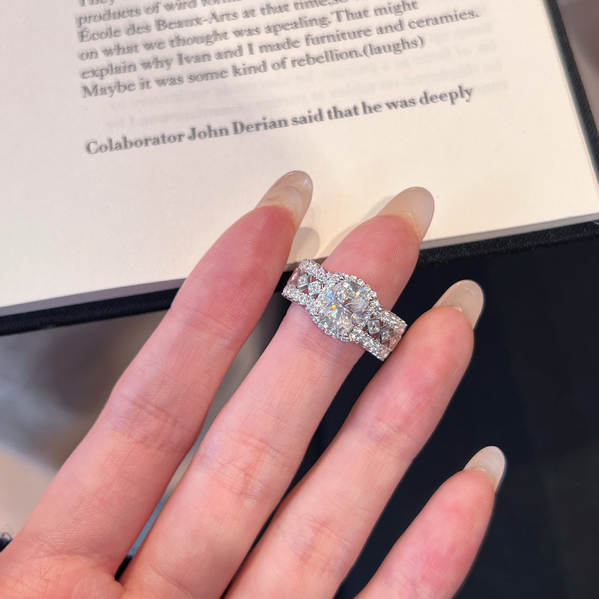 Moissanite 2ct Cushion Cluster Thick Band Ring S925