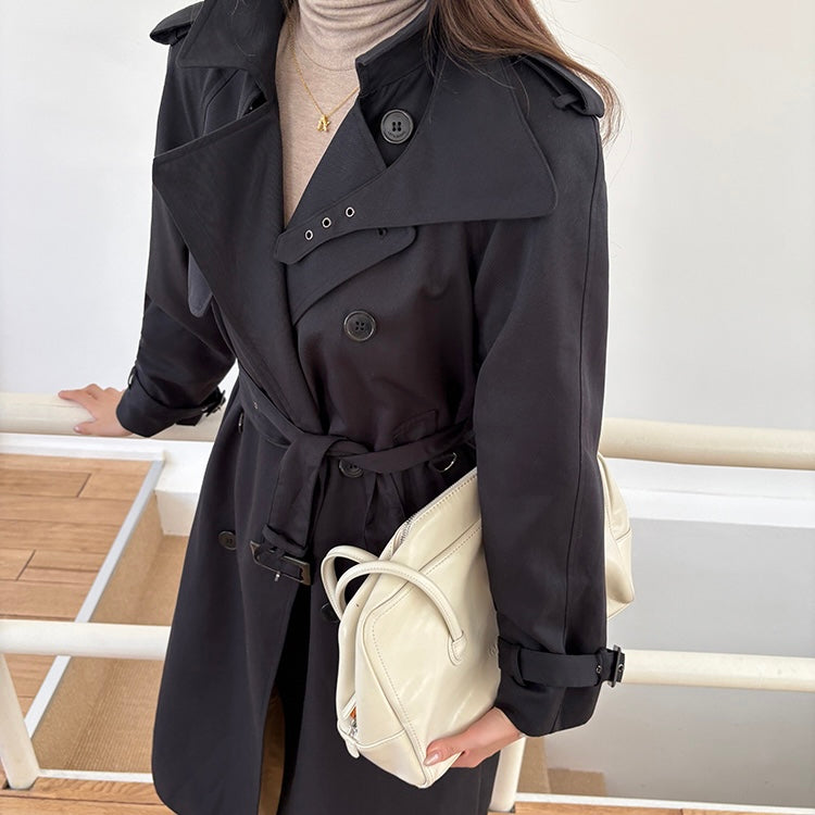 Dark Belt Strap Long Coat