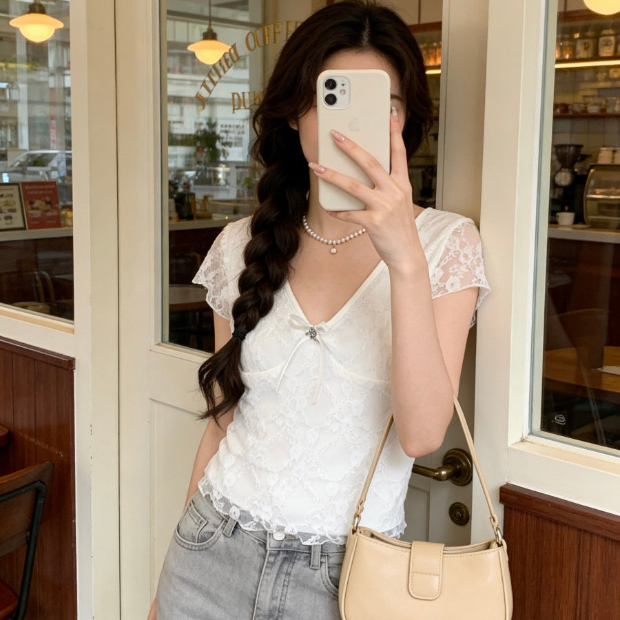 White Lace Layer Short-Sleeve Top