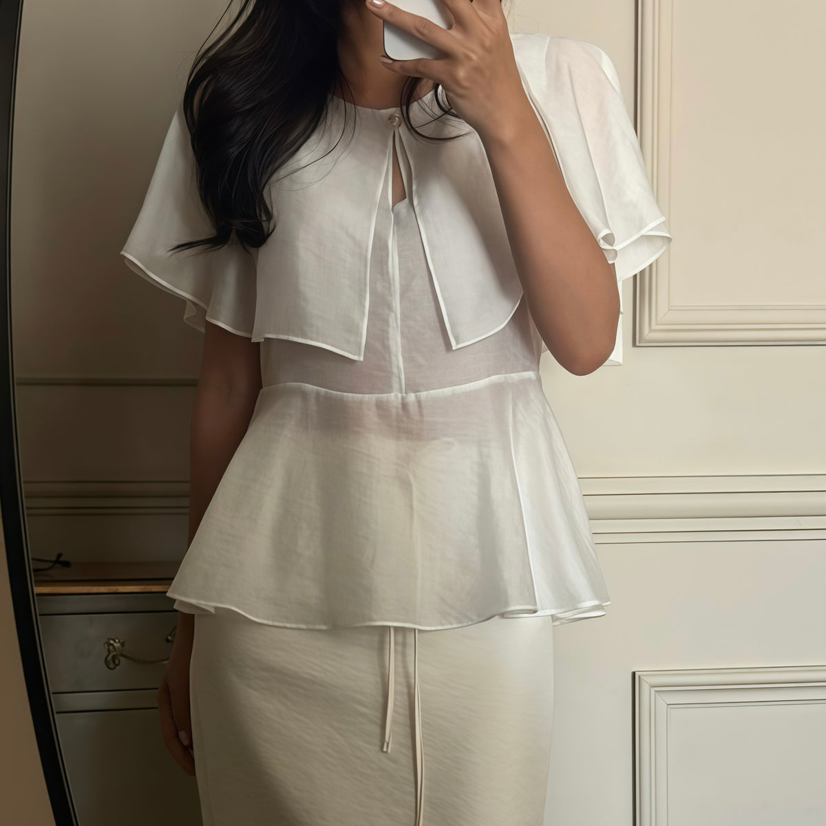 Sheer White Shoulder Cape Top