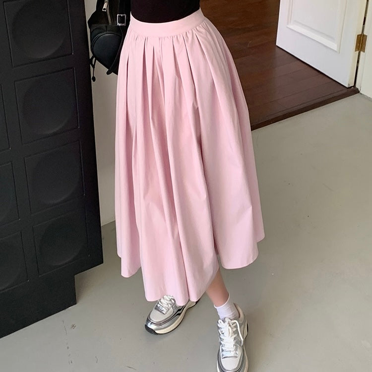 Pink Pleated Long Skirt
