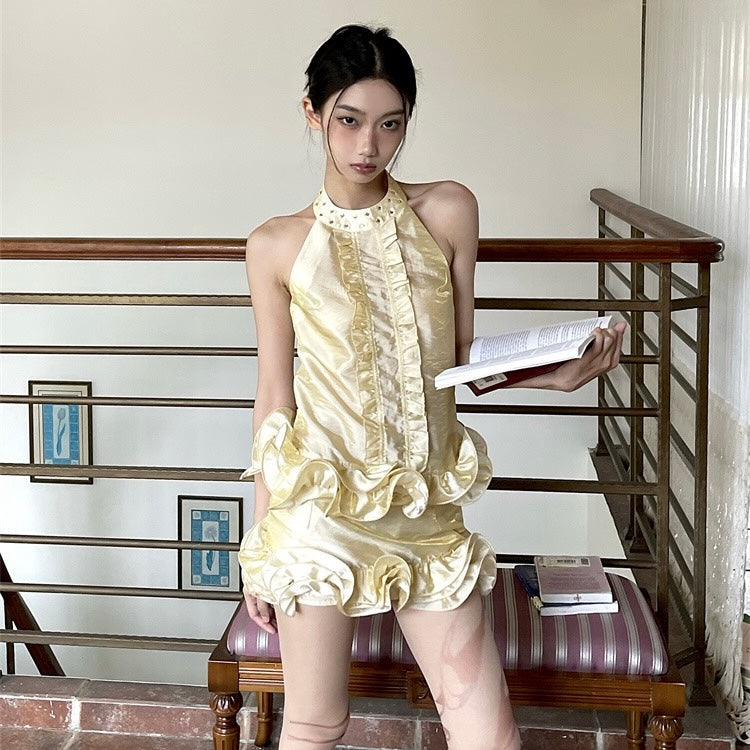 Yellow Gold Halter Swirl Hem Set