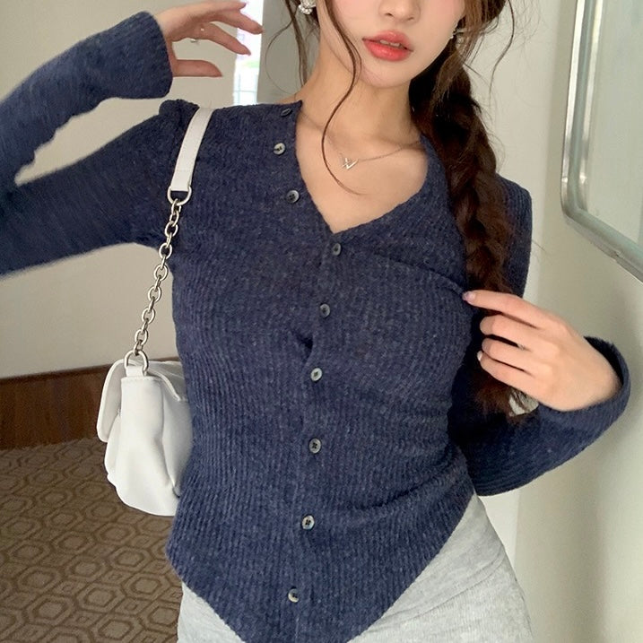 Knit Navy Button-Up Sweater