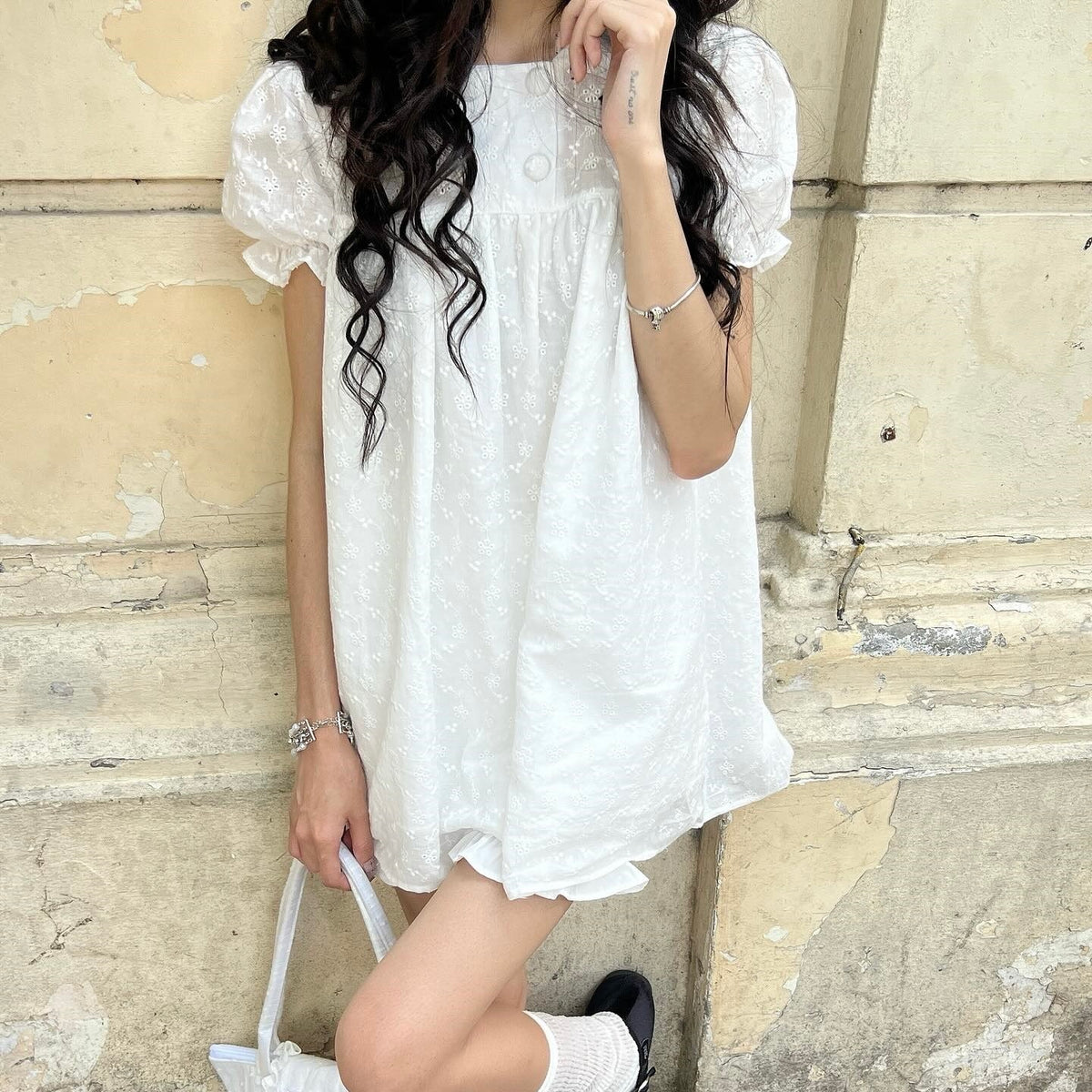 White Babydoll Frill Hem Top Shorts Set