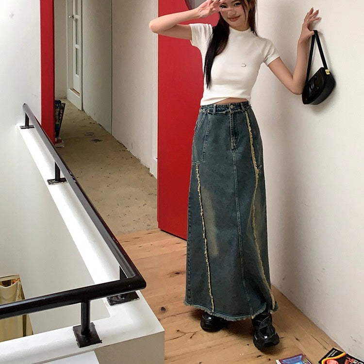 Denim Blue Tether Maxi Pencil Skirt