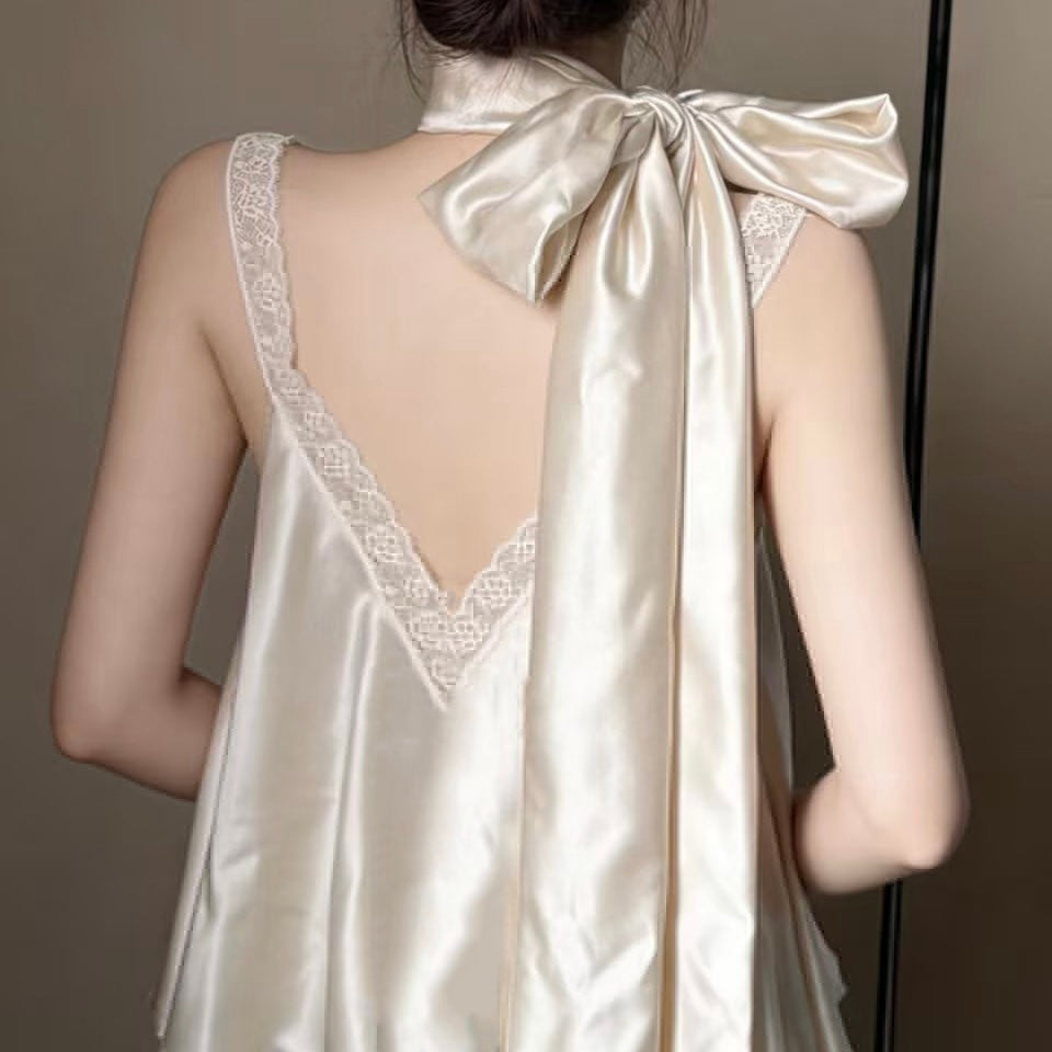 Champagne Satin Ribbon Scarf Lace Camisole