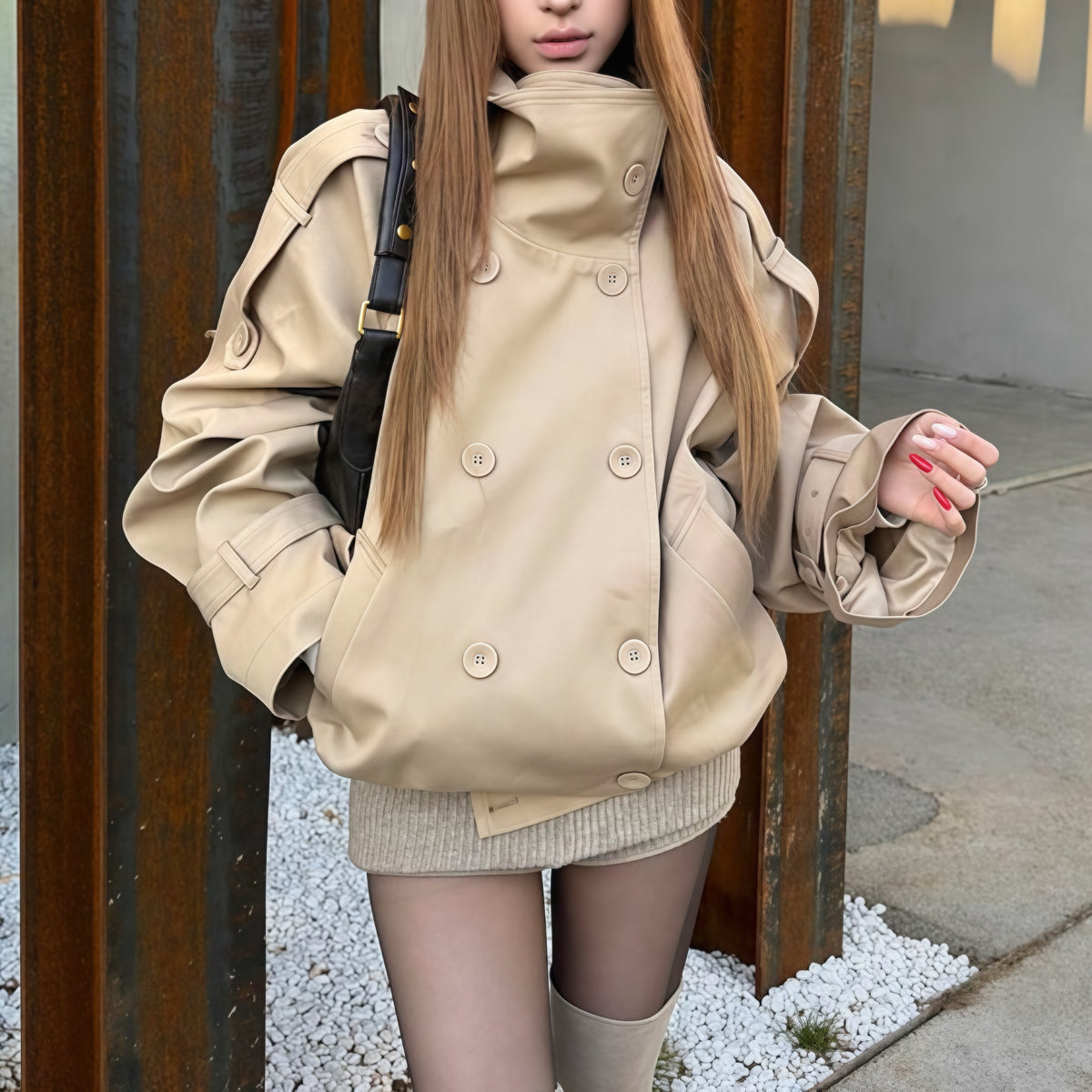 Short High Button Trench Coat