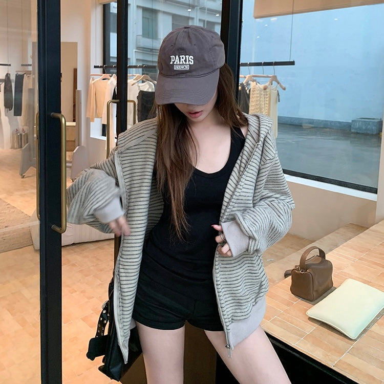 Beige Stripe Warm Fuzzy Hoodie