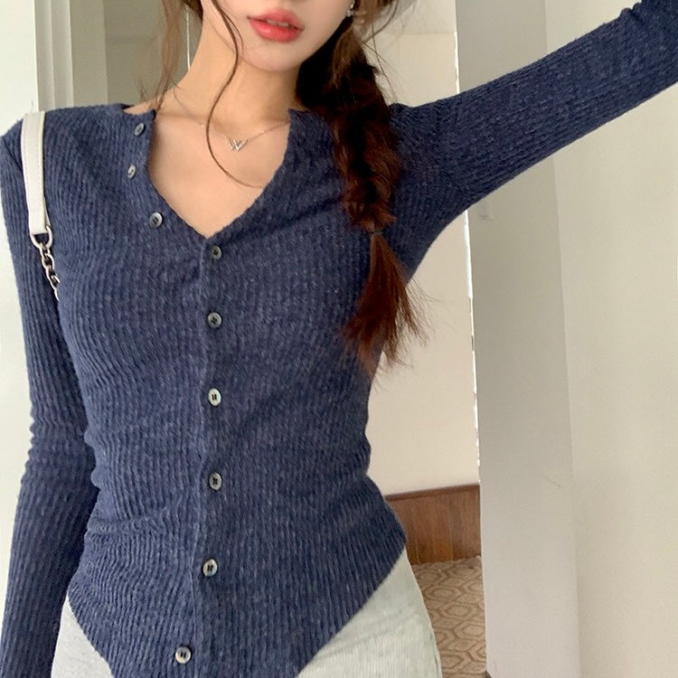 Knit Navy Button-Up Sweater