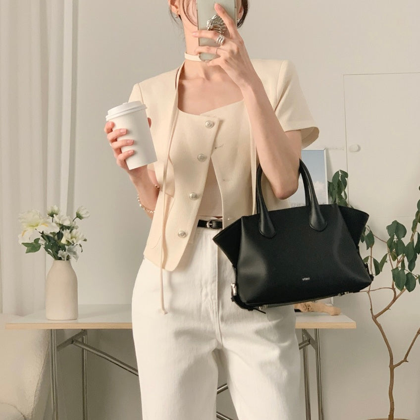 Button-Up Short-Sleeve Blazer