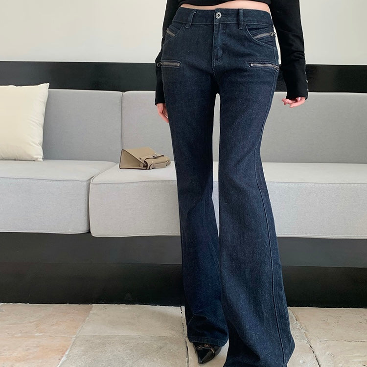Deep Blue Double Zip Denim Pants
