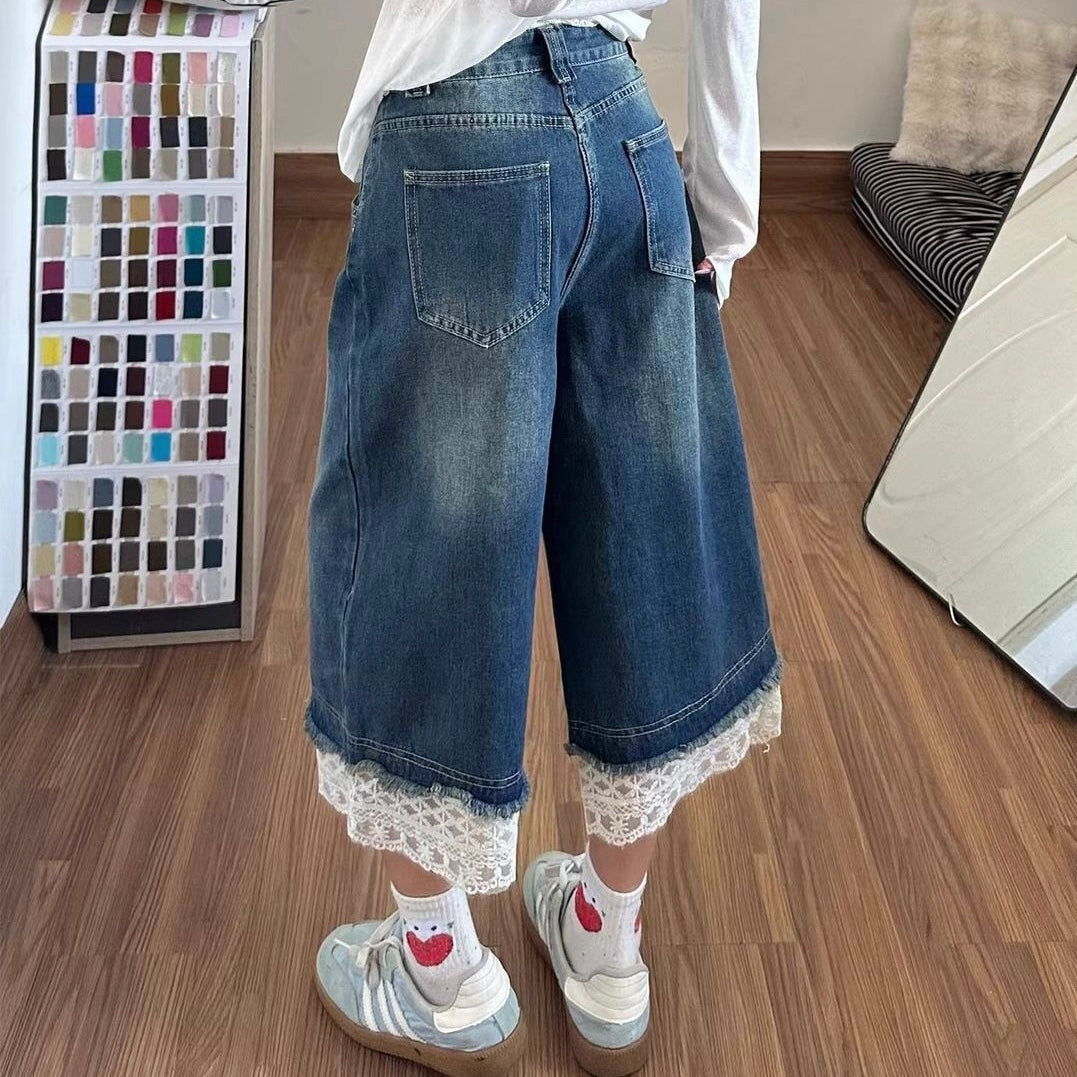 Lace Wide Hem Short Jeans