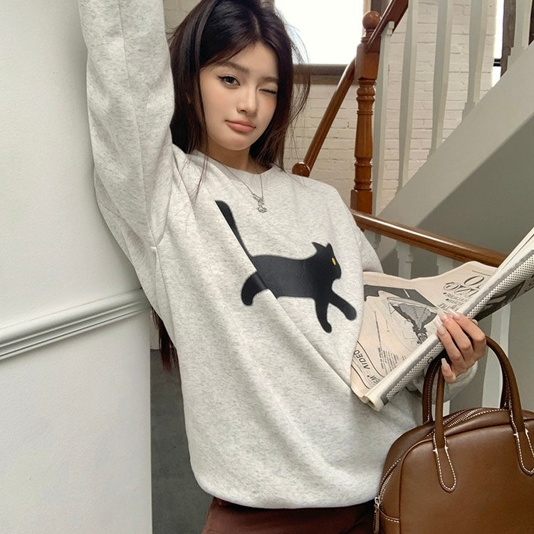 Black Cat Grey Sweater