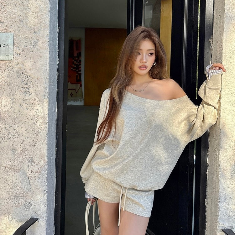 Single Off Shoulder Shorts Casual Set