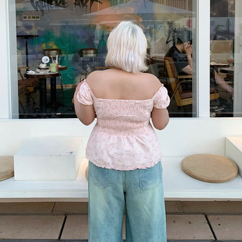 Floral Pink Off-Shoulder Puff-Sleeve Top