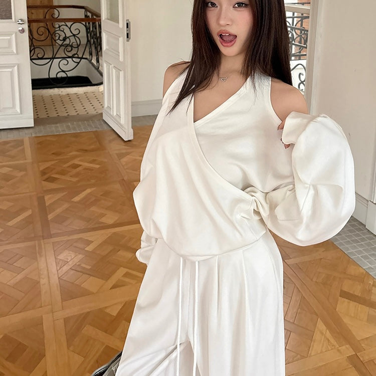 Halter Drop Sleeve Sweater Tracksuit Set