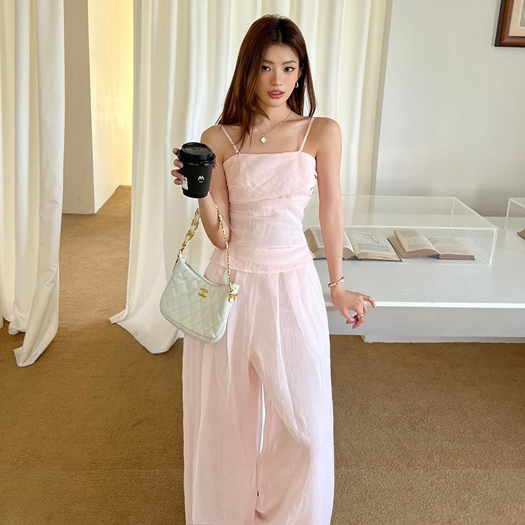 Pink Sheer Camisole Pants Set