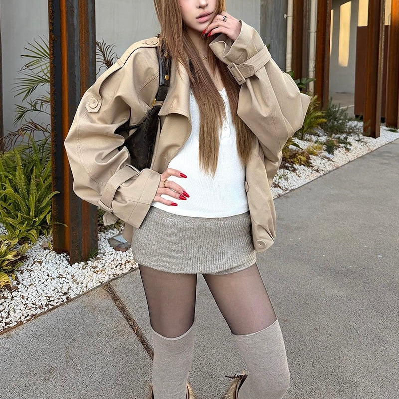 Short High Button Trench Coat