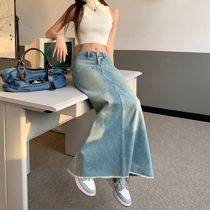Light Blue Long Flared Pencil Skirt