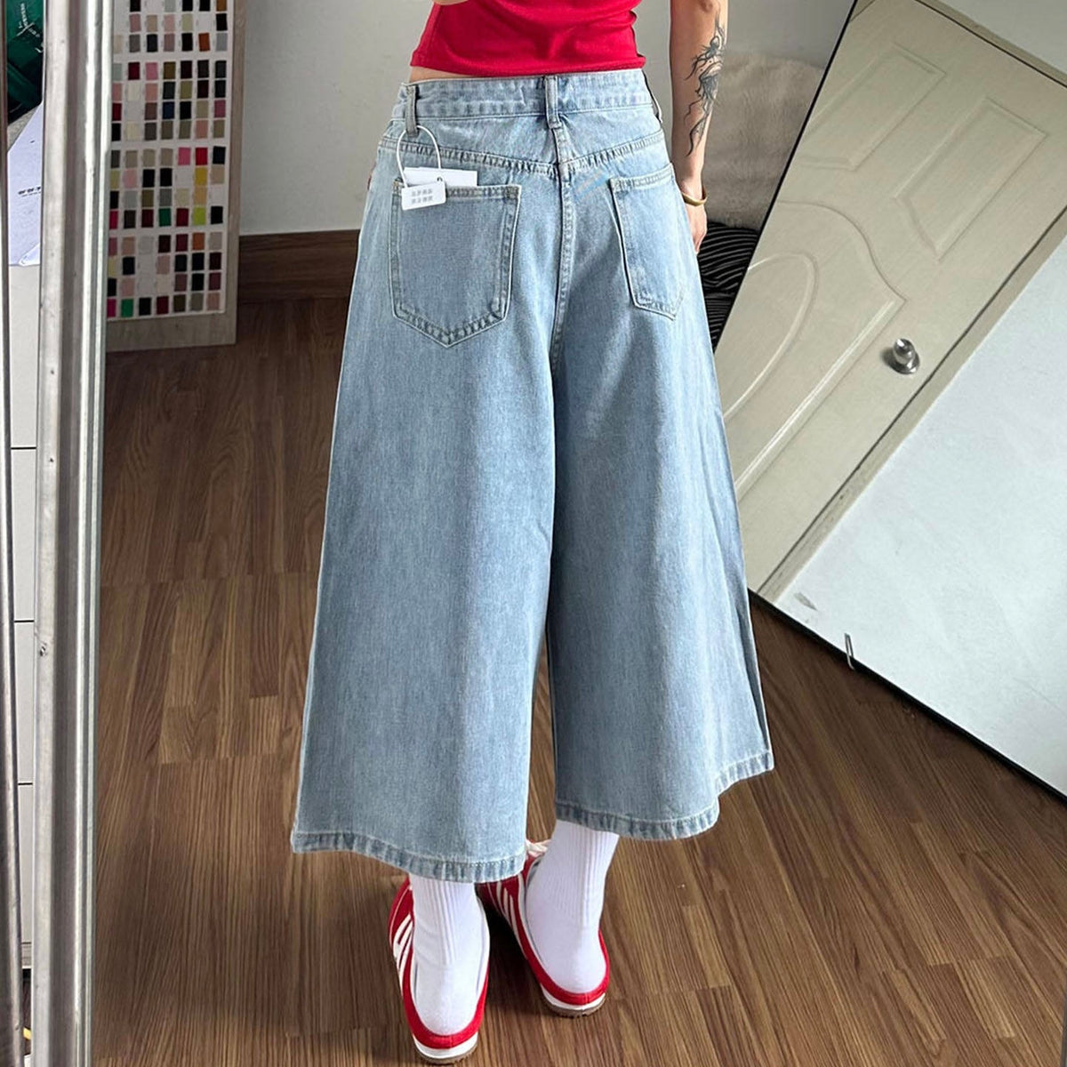 Red Star Patch Denim Denim Blue Jorts