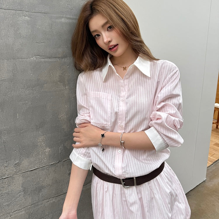 Light Pink Lined Button Up Belt Dress