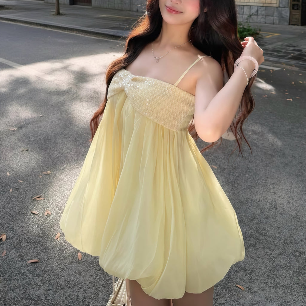 Yellow Top Sequin Puff Hem Camisole