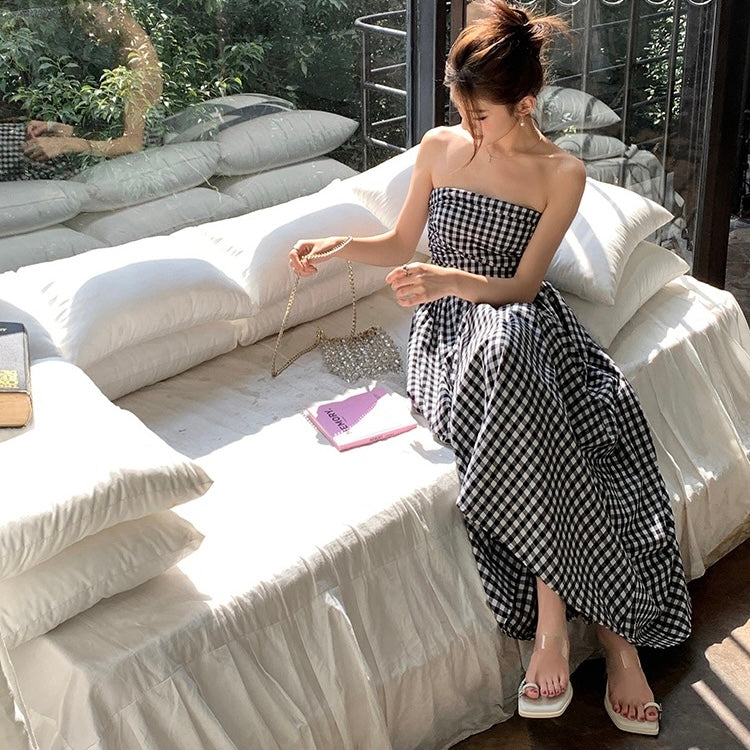 Gingham Tube Maxi Dress