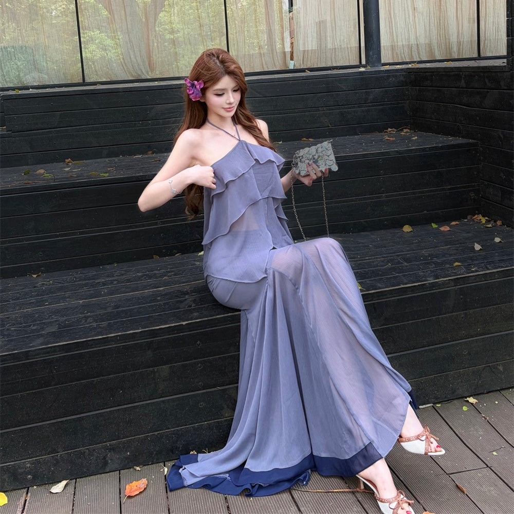 Purple Ruffle Halter Maxi Set