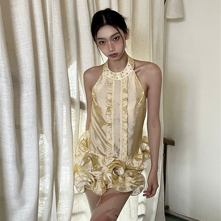Yellow Gold Halter Swirl Hem Set