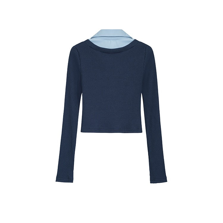 Blue Knit Inner Collar Sweater