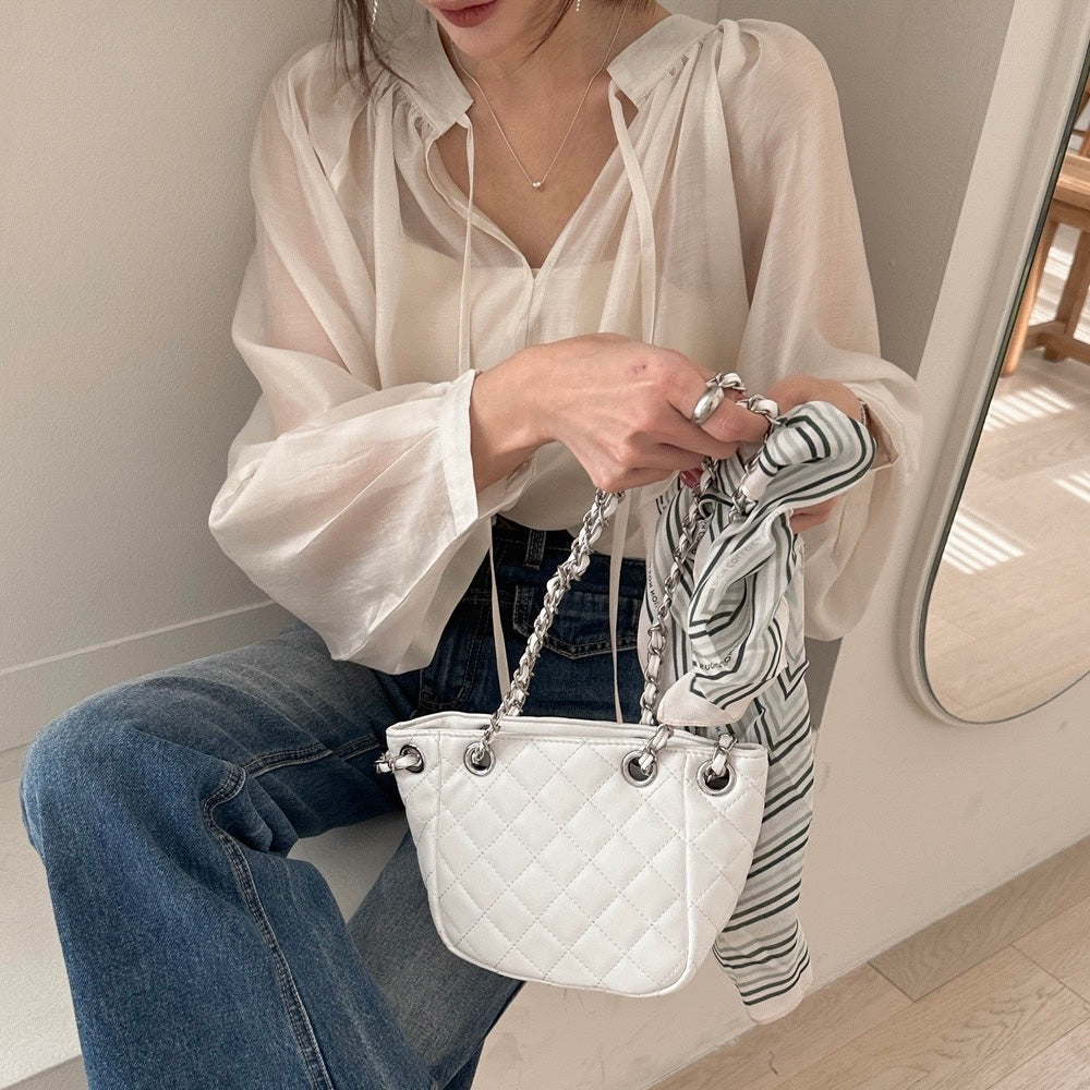 Shiny Sheer Puff-Sleeve Blouse