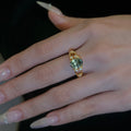 Green Oval Yellow Gold Split Band Ring S925